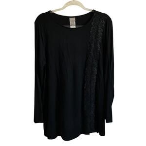 Chico’s Lace Detail Long Sleeve Black Knit Top‎ - Size Large - NEW